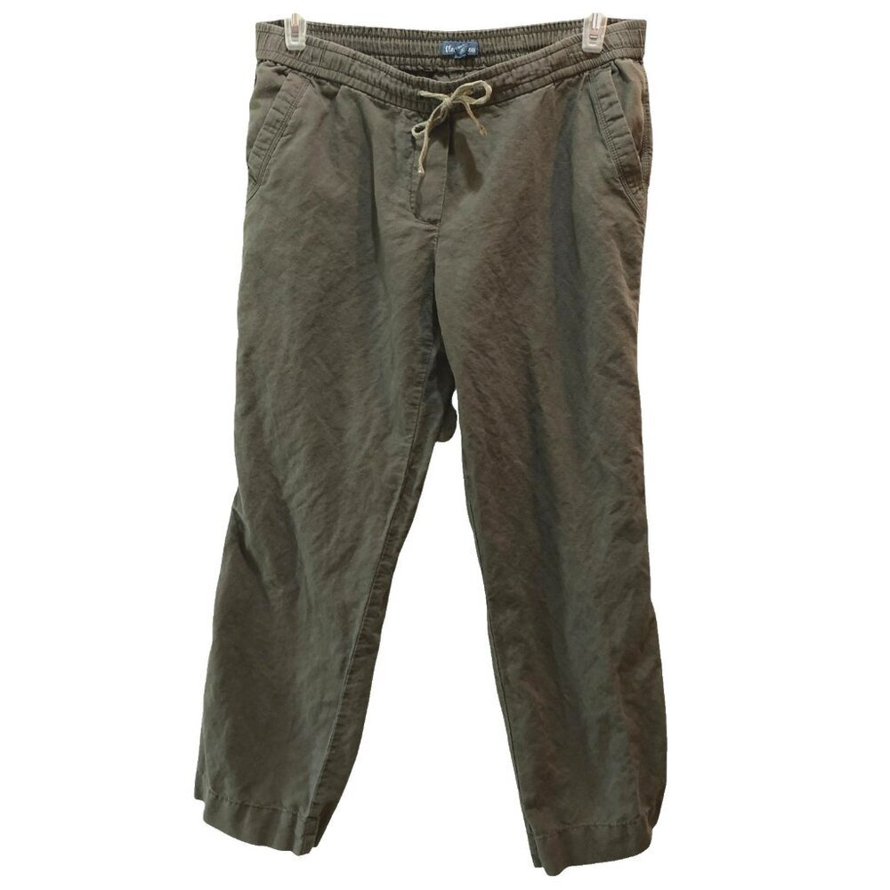 Fleur Bleue Womens Size 12 Olive Green Linen Blend Straight Leg Pull On Pants